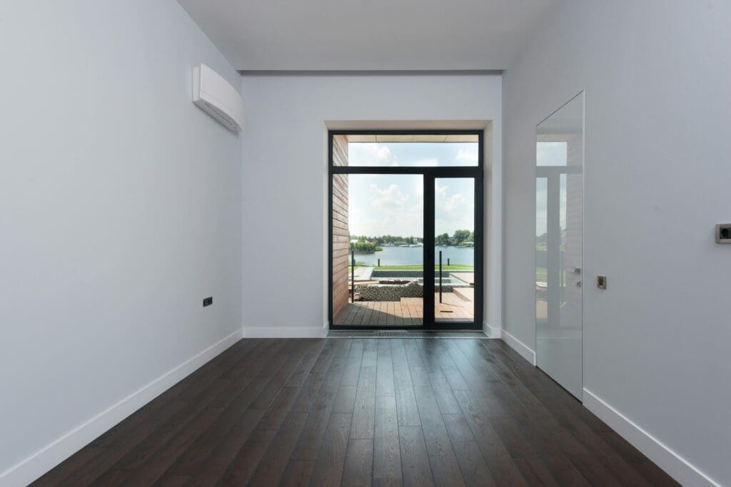 Modern room with lake view.