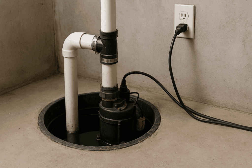 Sump pump in a basement installation.