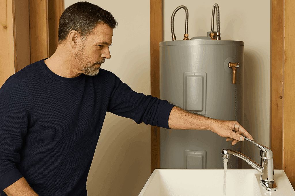 homeowner checking a faucet
