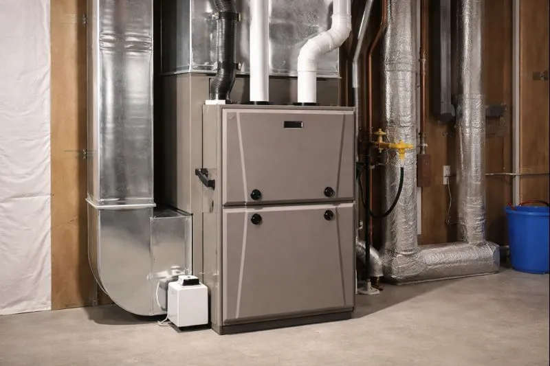 Gas furnace with ductwork installation.