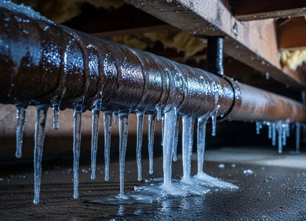 Icicles hanging from a pipe