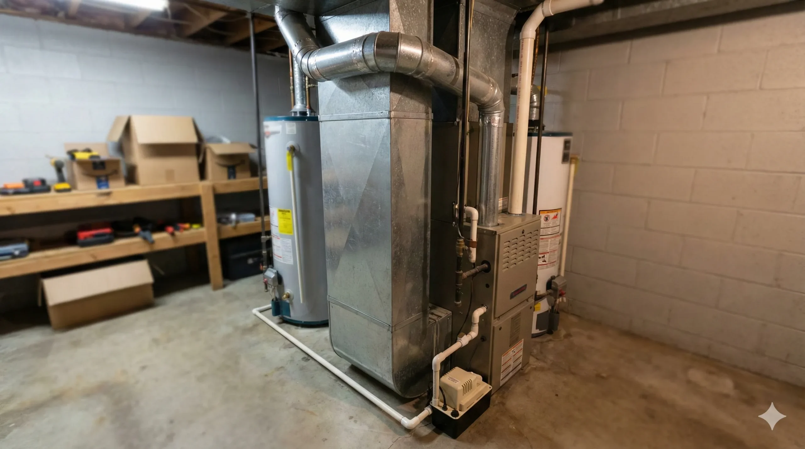 Furnace and water heaters in basement